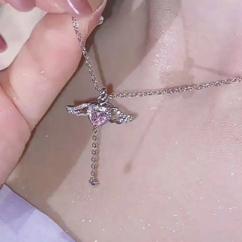 Korean Bowknot Pink Zircon Pendant