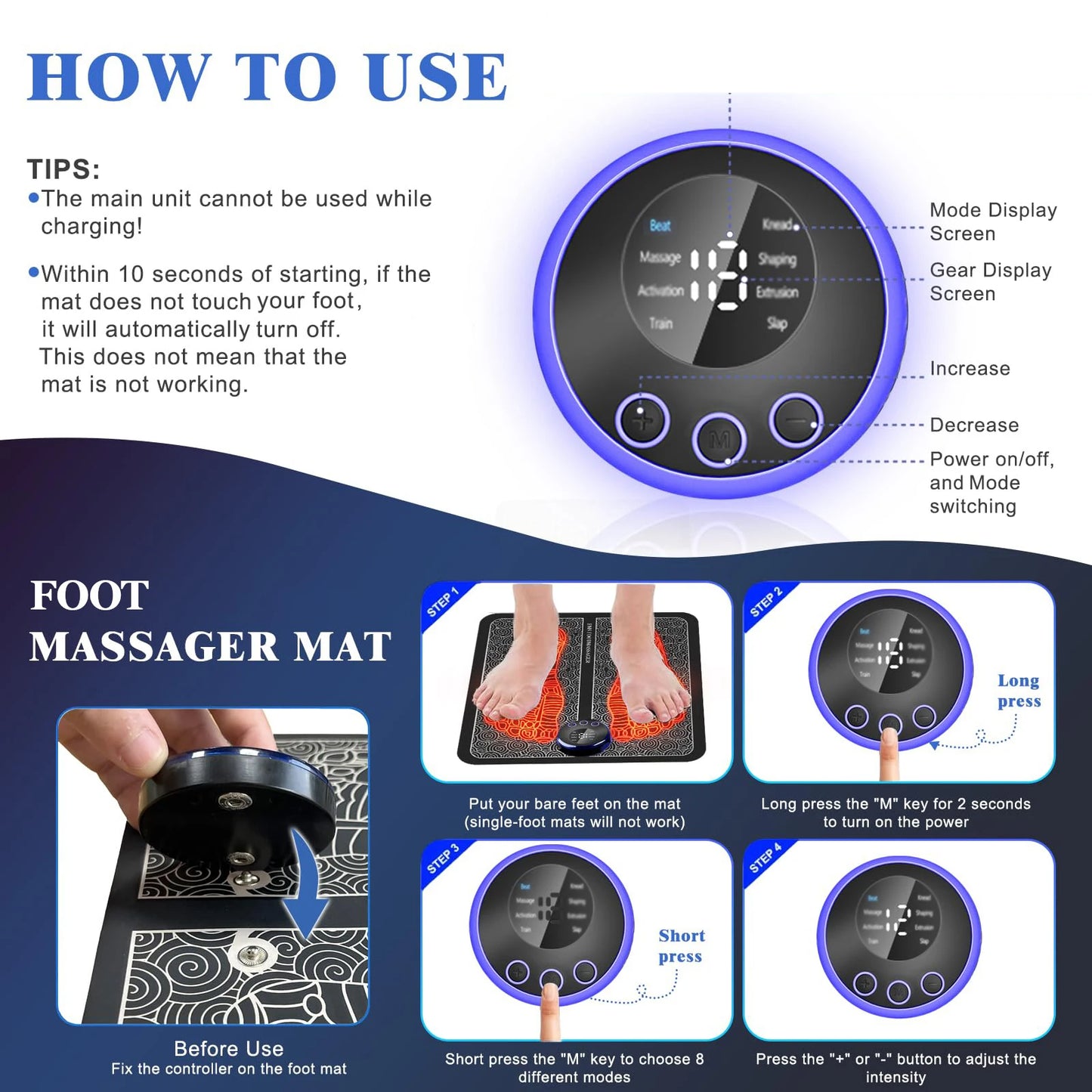 Pecsona EMS Technology Portable Foot Massager Mat