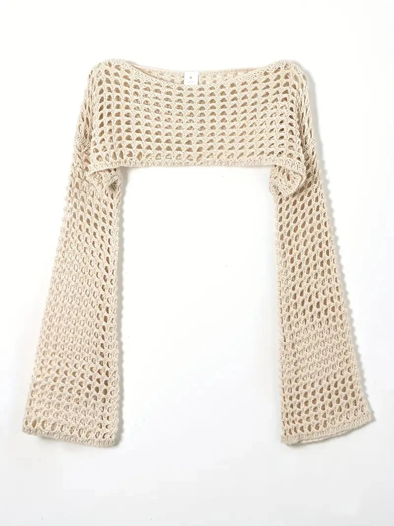 Women's Crochet Long Sleeve Cropped Sweater