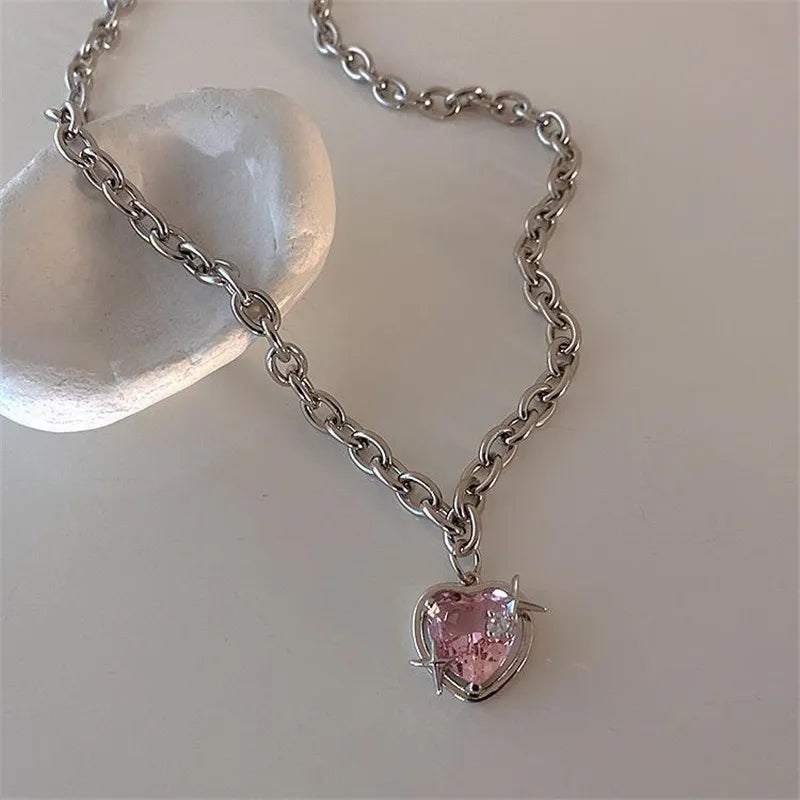 Korean Bowknot Pink Zircon Pendant