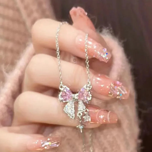 Korean Bowknot Pink Zircon Pendant