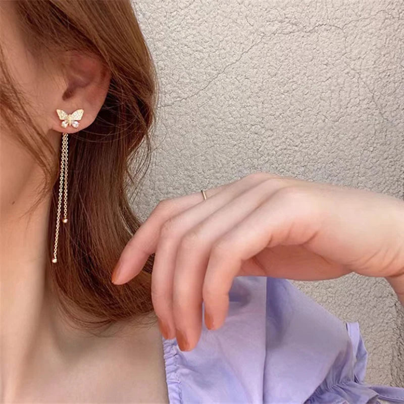 Korean Butterfly Tassel Moon Star Earrings