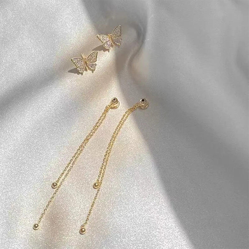 Korean Butterfly Tassel Moon Star Earrings