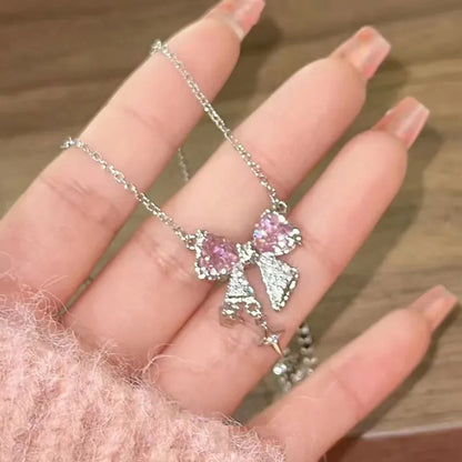 Korean Bowknot Pink Zircon Pendant