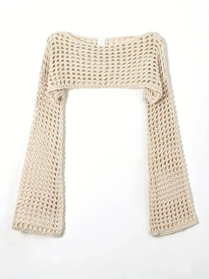 Women's Crochet Long Sleeve Cropped Sweater