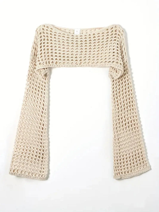 Women's Crochet Long Sleeve Cropped Sweater