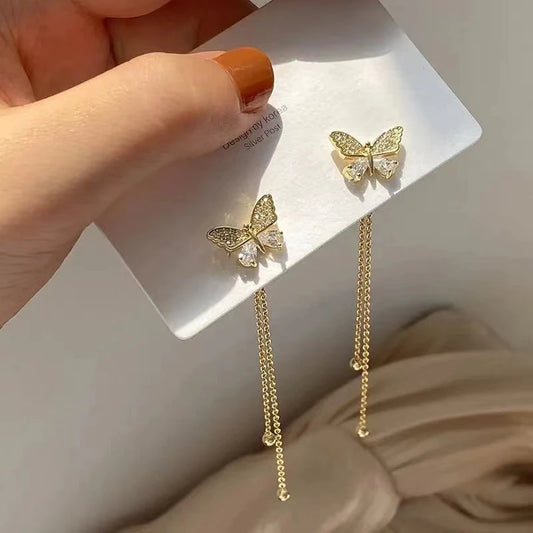 Korean Butterfly Tassel Moon Star Earrings
