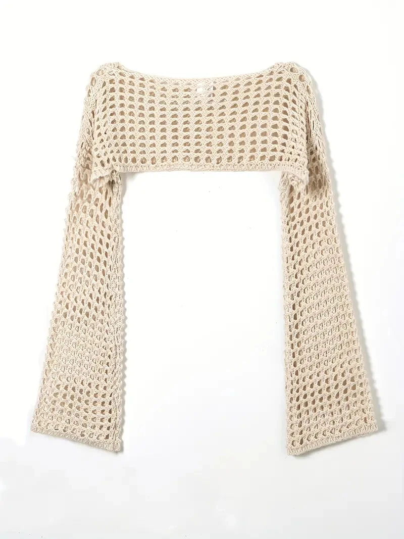 Women's Crochet Long Sleeve Cropped Sweater