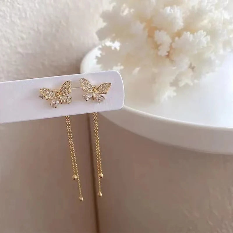 Korean Butterfly Tassel Moon Star Earrings