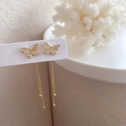 Korean Butterfly Tassel Moon Star Earrings