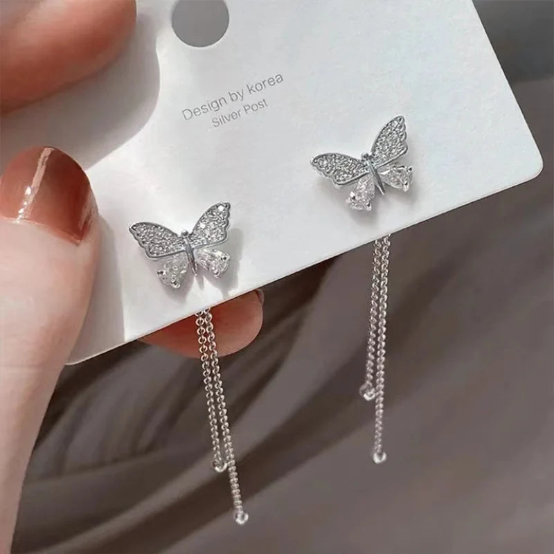 Korean Butterfly Tassel Moon Star Earrings