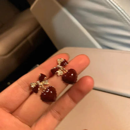 Japanese Red Bow & Heart Dangle Earrings