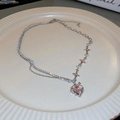 Korean Bowknot Pink Zircon Pendant